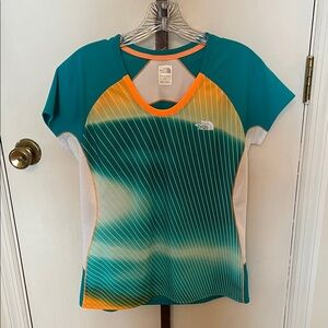 The North Face Women's Striped Teal and Orange Active Top